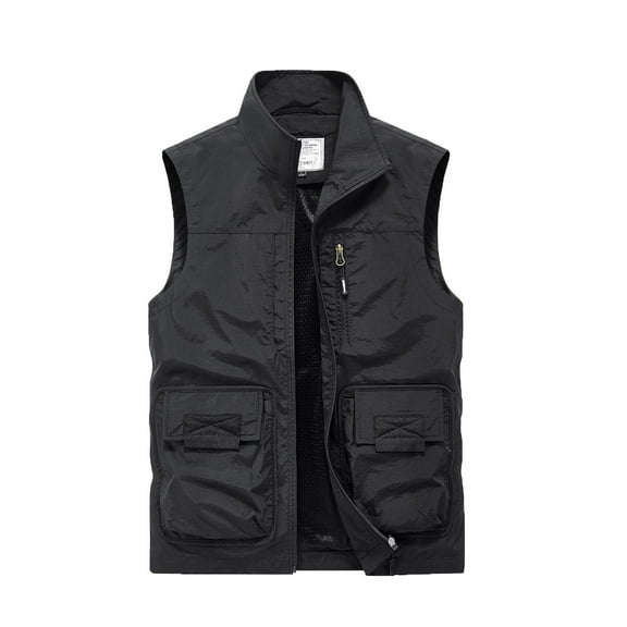 Njoeus Men's Travel Work Utility Vest Sleeveless Lightweight Cargo Outdoor Fishing Vest for Men Stand Collar Summer Casual Sports Vests Jacket with Multi Pockets Big & Tall Size 3X 4X 5X 6X Clearance