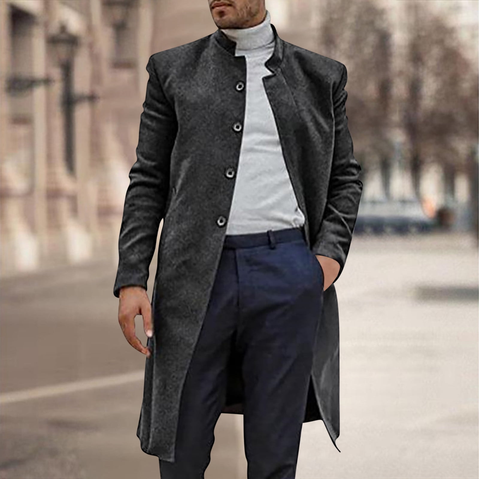 Njoeus Men's Trench Coat Long Jacket Stylish Business Woolen Blends Pea Coat  for Men Fall Winter Single Breasted Overcoat - Walmart.com