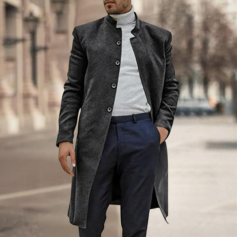 Black Wool Coat Mens Single Breasted Overcoat Vistula Black