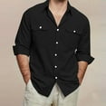 thumbnail image 1 of Njoeus Men's Vintage Cotton Linen Shirts Casual Loose Button Down Beach Shirts Plain Summer Holiday Long Sleeve Shirt Lightweight Tops with Pockets Big & Tall Sizes 3X 4X 5X Summer Savings Black, 1 of 9