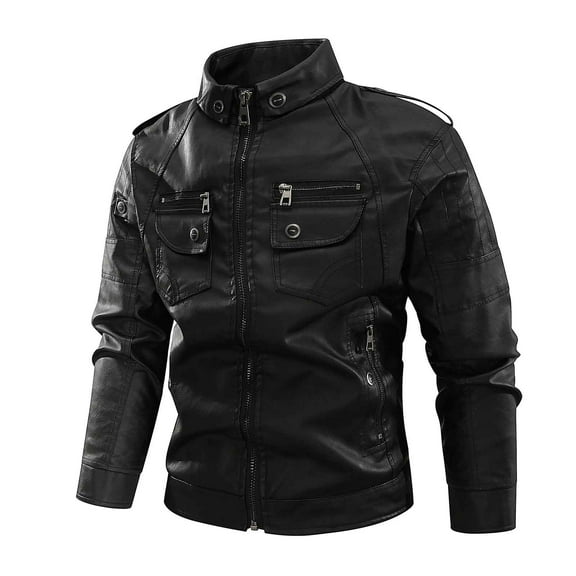 Njoeus Men's Vintage Stand Collar Faux Leather Jacket Motorcycle Bomber Jacket for Men Windproof Warm Fleeces Lined Jacket Coat M-4XL （Available in Big & Tall)