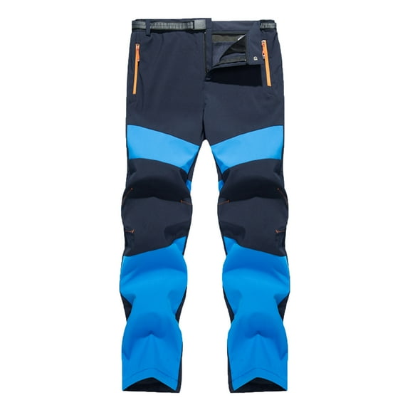 Njoeus Men's Warm Fleece Lined Outdoor Cargo Hiking Pants Color Block Winter Windproof Softshell Snow Ski Pants with Zipper Pockets L-5XL（Available in Big & Tall)