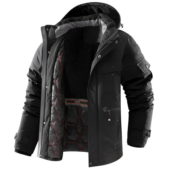 Njoeus Men's Winter Thicken Coat Warm Puffer Parka Fleeces Lined Military Jacket with Removable Hood L-4XL(Available in Big & Tall)