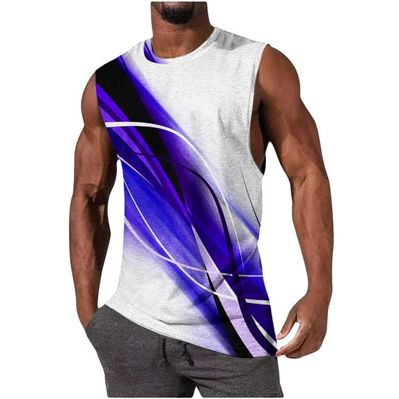 Njoeus Mens Athletic Workout Tank Top Gym Muscle Cool Graphic Tees for Men Casual Sleeveless Shirts Fitness Bodybuilding Shirt for Beach Running Jogging S-XXL Dark Blue Clearance