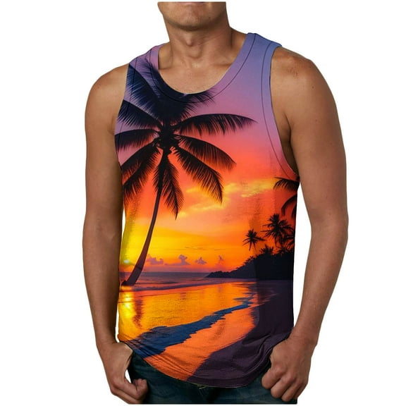 Njoeus Mens Beach Tank Top Summer 3D Graphic Quick Dry Sleeveless Tee Mens Shirts Gym Workout Tanks Undershirt Hawaii Beach Vacation （S-4XL）