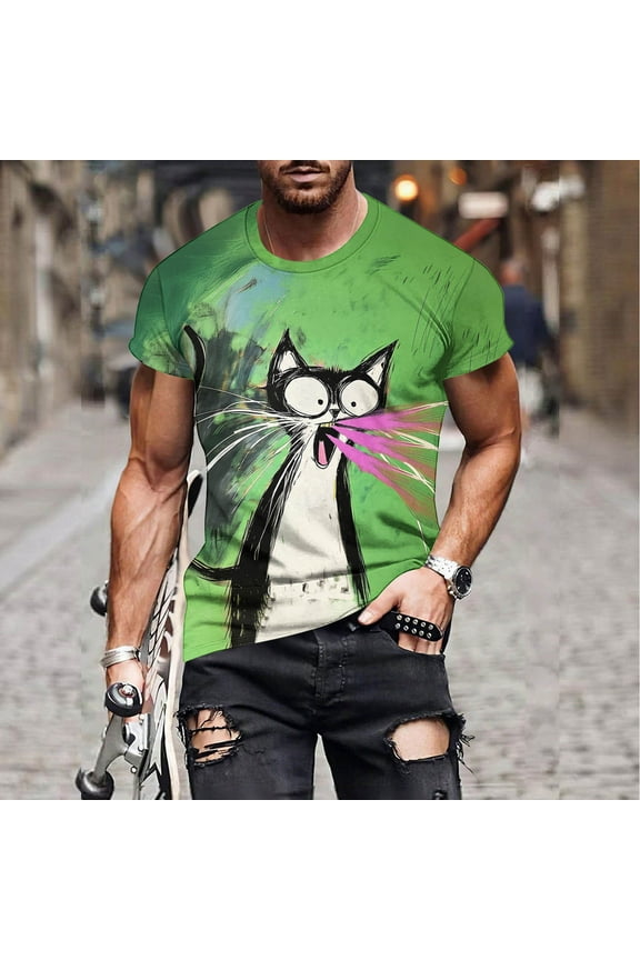 Gyedtr Mens Big & Tall Shirts Summer Funny Graphic Tees for Men Novelty Printed Short Sleeve T Shirts Casual Fathers Day Gifts for Men 3X 4X 5X Army Green