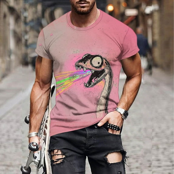 Njoeus Mens Big & Tall Shirts Summer Funny Graphic Tees for Men Novelty Printed Short Sleeve T Shirts Casual Fathers Day Gifts for Men 3X 4X 5X Summer Savings Pink