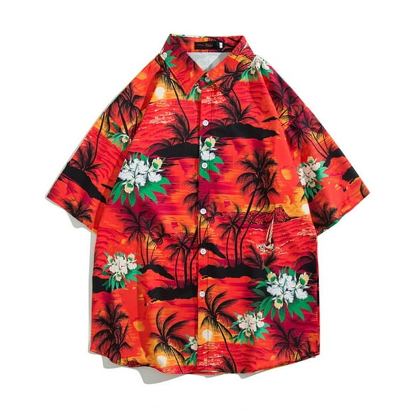 Njoeus Mens Button-Down Short Sleeve Shirt Funny Printed Graphic Tropical Vacation Outfits for Men Summer Casual Beach Shirts Tops M-3XL Summer Savings Wine