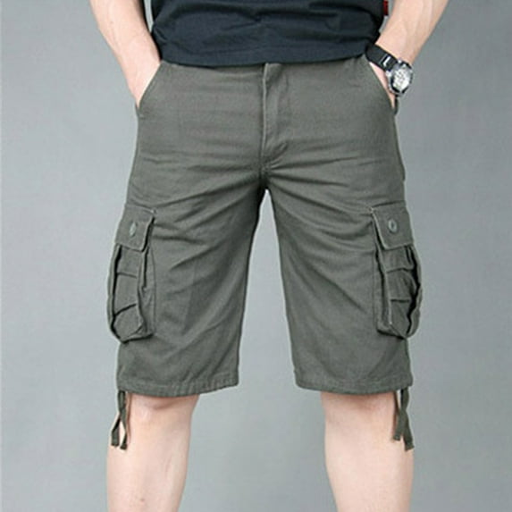 Njoeus Mens Cargo Capris Shorts Below Knee Men Cotton 3/4 Loose Fit Below Knee Long Shorts Capris Cargo Short Pants S-4XL