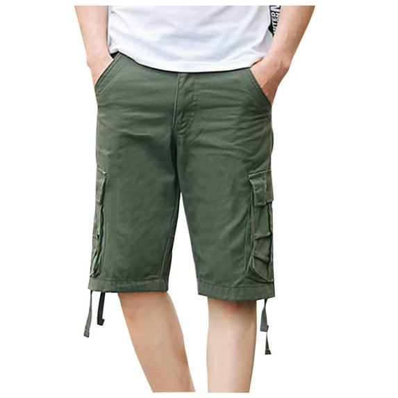 Njoeus Mens Cargo Capris Shorts Below Knee Men Cotton 3/4 Loose Fit Below Knee Long Shorts Capris Cargo Short Pants S-4XL