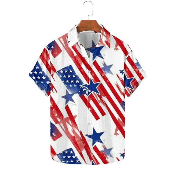 Njoeus Mens Dress Shirts, Men's T-Shirts Men's American Flag Print Button Up T-Shirts Casual Summer Beach Shirt Blouses T Shirt On Clearance