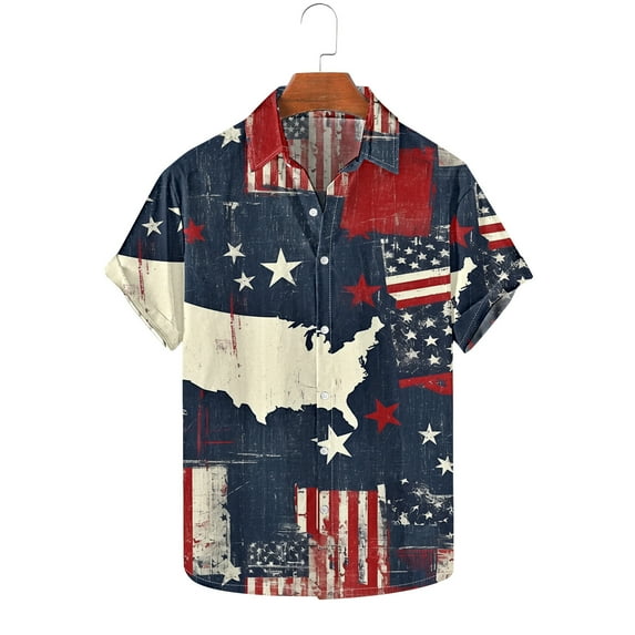 Njoeus Mens Dress Shirts, Mens Graphic T-Shirts Men's American Flag Print Button Up T-Shirts Casual Summer Beach Shirt Blouses Boy Shirt On Clearance