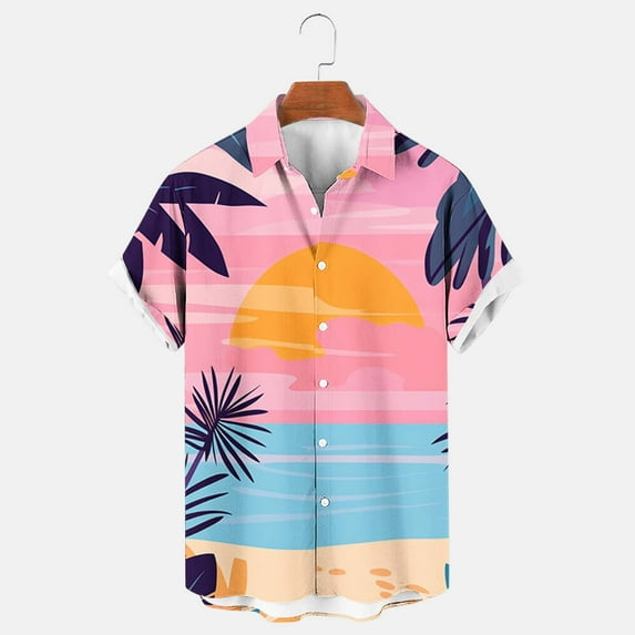 Njoeus Mens Hawaiian Shirt, Short Sleeves Button Down Shirts for Men Beach Clothing Summer Casual Palm Printed Shirts 2X 3X 4X Clearance Pink
