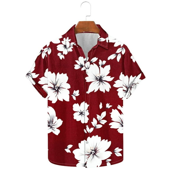 Njoeus Mens Hawaiian Shirts Short Sleeve Button Up Shirts - Novelty Floral Graphic T-Shirt Comfortable Casual Summer Beach Shirts - Big & Tall Sizes 3X 4X 5X Clearance Red