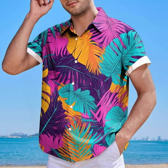 Aueoeo Mens Hawaiian Tropical Shirt Party Holiday Printed Summer Vacation Short Sleeve T-Shirt Casual Beach Men Button-Down Shirts (Available In Big & Tall) 3X 4X 5X Summer Savings Blue