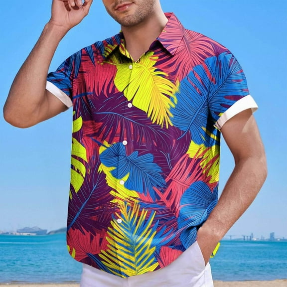 Njoeus Mens Hawaiian Tropical Shirt Party Holiday Printed Summer Vacation Short Sleeve T-Shirt Casual Beach Men Button-Down Shirts （Available In Big & Tall) 3X 4X 5X Clearance Red