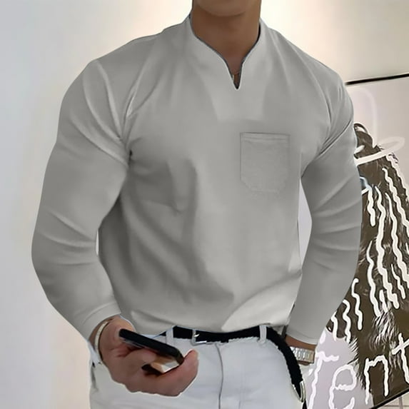 Njoeus Mens Long Sleeve Athletic Shirts Men Casual Slim Fits Comfy Cotton V Neck Sport Gym Workout T Shirt with Pocket (M-5XL Big & Tall Size)