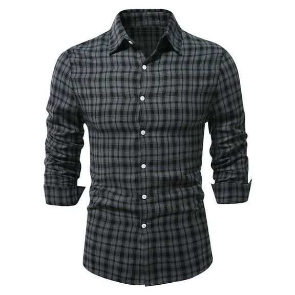 Njoeus Mens Long Sleeve Plaid Shirt Button Down Shirts Men Dress T-Shirt Casual Work Shirt Blouses Regular Fitted S-XXL Clearance Dark Gray