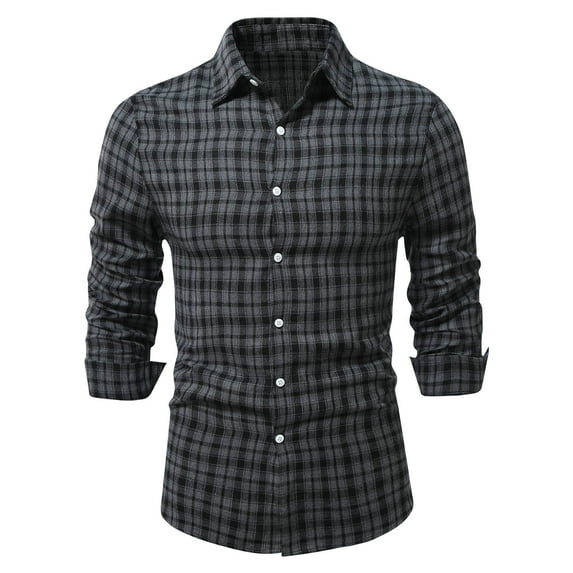 Njoeus Mens Long Sleeve Plaid Shirt Button Down Shirts Men Dress T-Shirt Casual Work Shirt Blouses Regular Fitted S-XXL Summer Savings Dark Gray