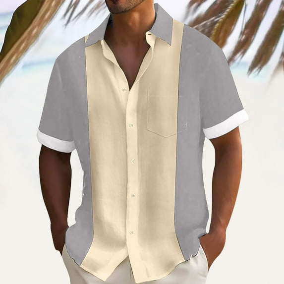 Njoeus Mens Shirts, T Shirts for Man Men's Fashion Color Block Short Sleeve Shirt Big & Tall Shirts for Men Summer Beach Vacation Vintage Shirts for Men Summer Savings Clearance