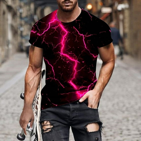 Njoeus Mens Shirts, T-Shirts for Men Shirts for Men Cool 3D Flame Print Funny Graphic Tee Shirt Summer Casual Short Sleeve Shirts Tops Funny Sports Shirts for Men On Clearance