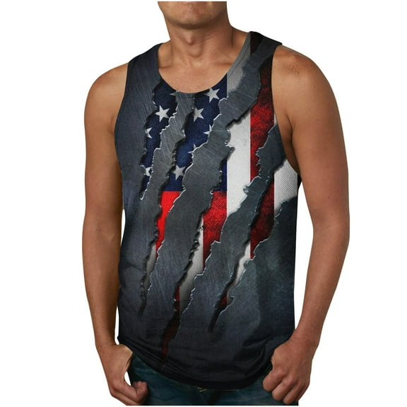 Njoeus Mens Shirts Undershirts For Men Pack 4Th Of July Tank Tops Mens Star Striped Graphic Sleeveless Shirts Retro Patriotic American Flag Tanks For Men Big & Tall M-6Xl Men Tee Shirts Pack On Cleara