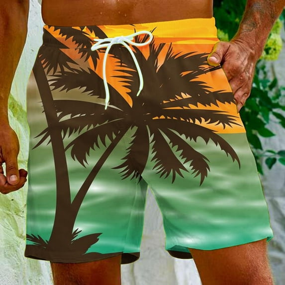 Njoeus Mens Shorts, Mens Swim Trunks, Men's Swimwear Tropical Printed Hawaiian Beach Shorts Men Bathing Suit Summer Boardshorts with Elastic Waist and Pockets S-5XL (Available in Big & Tall Size)