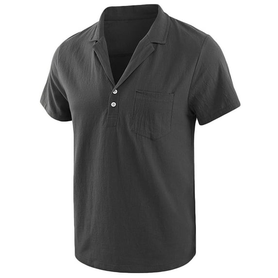 Njoeus Mens Summer Shirts Shirts For Men Men'S Cotton V-Neck Vintage Lapel Collar Button Shirt Short Sleeved Pullover T-Shirt