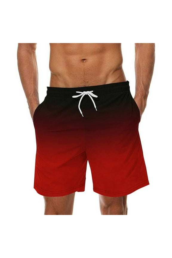 Mens Swim Trunks Men Big & Tall Casual Summer Gradient Color Beach Shorts with Pockets and Drawstring S-5XL 3X 4X 5X Clearance Red