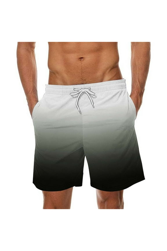 Mens Swim Trunks Men Big & Tall Casual Summer Gradient Color Beach Shorts with Pockets and Drawstring S-5XL 3X 4X 5X Clearance White