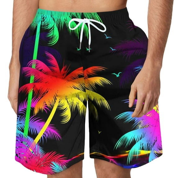 Njoeus Mens Swim Trunks Men Big & Tall Tropical Print Swim Board Shorts with Elastic Waist Mens Funny Hawaiian Beach Shorts Swimsuit Bathing Suits S-6XL