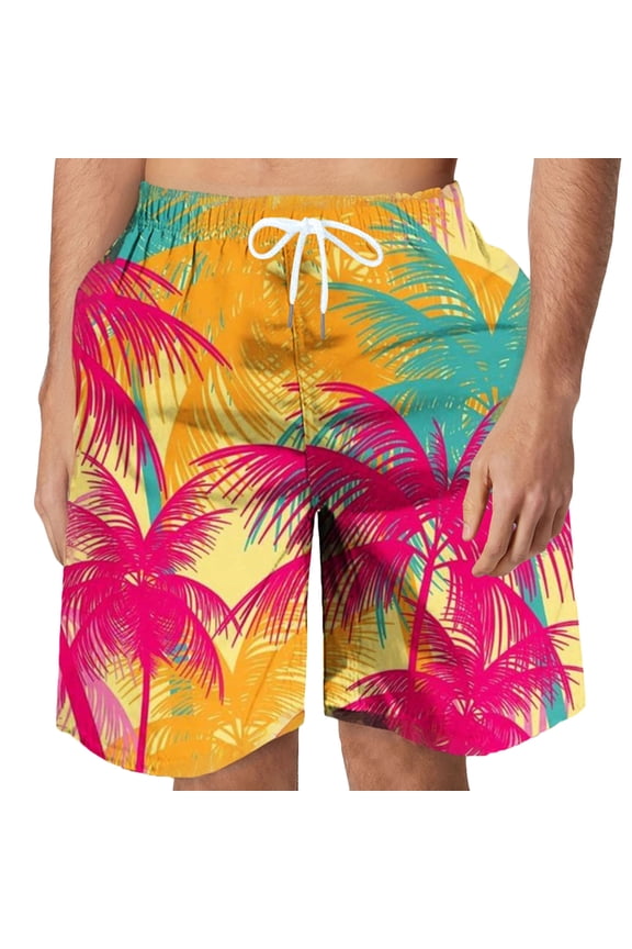 Mens Swim Trunks Men Big & Tall Tropical Print Swim Board Shorts with Elastic Waist Mens Funny Hawaiian Beach Shorts Swimsuit Bathing Suits S-6XL