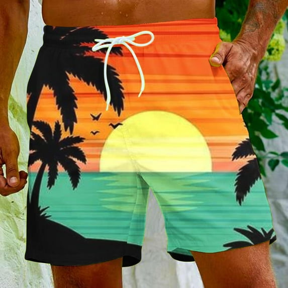 Njoeus Mens Swim Trunks Men's Board Short Swim Shorts Elastic Waist Drawstring Funny Hawaiian Printed Beach Shorts Men Swimwear Bathing Suits S-5XL (Available in Big & Tall Size)