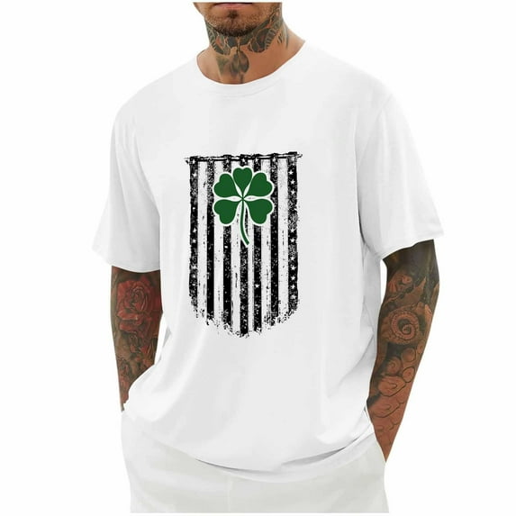 Njoeus Mens T Shirts American Flag Graphic Tee Men's T-Shirt, Classic Patriotic Short Sleeve Shirt for Men, St Patricks Day Shirts Mens Big & Tall Shirts 3X 4X 5X White Summer Savings