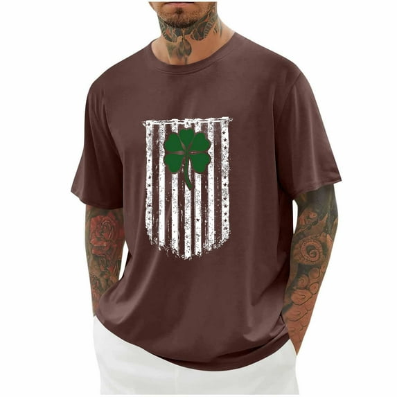 Njoeus Mens T Shirts American Flag Graphic Tee Men's T-Shirt, Classic Patriotic Short Sleeve Shirt for Men, St Patricks Day Shirts Mens Big & Tall Shirts 3X 4X 5X Brown Clearance