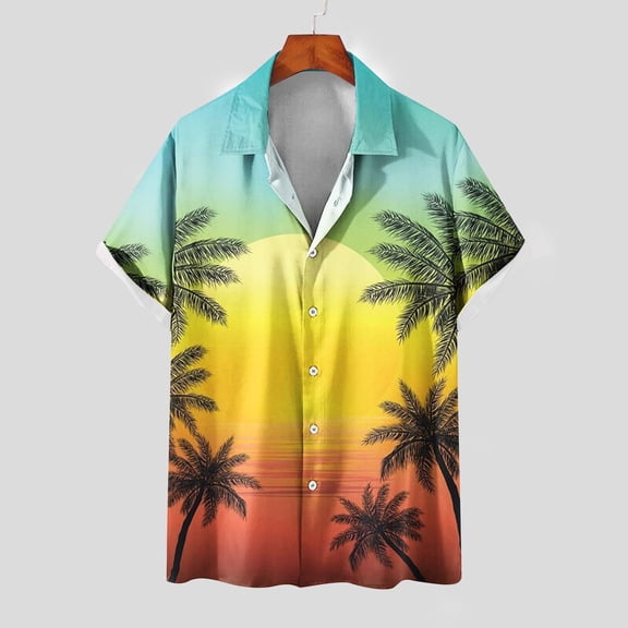Njoeus Mens T-Shirts Men'S Button T Shirt Hawaiian Printed Lapel Short Sleeve Beach Shirt Blouse Tops Tropical Tee （Big & Tall Size)