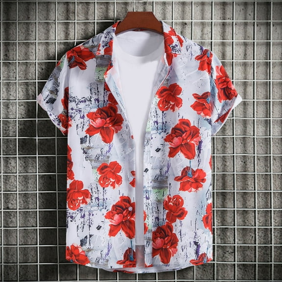 Njoeus Mens Undershirts Big & Tall Tops Hawaiian Shirt for Men, Beach Shirts for Men, Tropical Shirts Short Sleeve Floral Casual Button Up Blouses Summer Tops for Men 2024