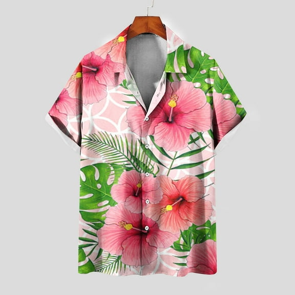 Njoeus Mens Undershirts Big & Tall Tops Men's Hawaiian Floral Print Shirts Short Sleeve Button Up T-Shirt Casual Beach Vacation Summer Tops for Men Big & Tall Sizes S-5Xl Oversized Tee Shirt Men