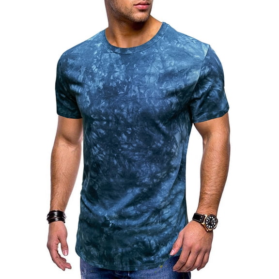 Njoeus Mens Undershirts Boys Shirts Men's Short Sleeve Round Neck Tie-Dyed Slim Fitted T-Shirt Bottom Shirt Fashion Sports Casual Shirt Tops Daily Top Blouse Summer Tops for Teens