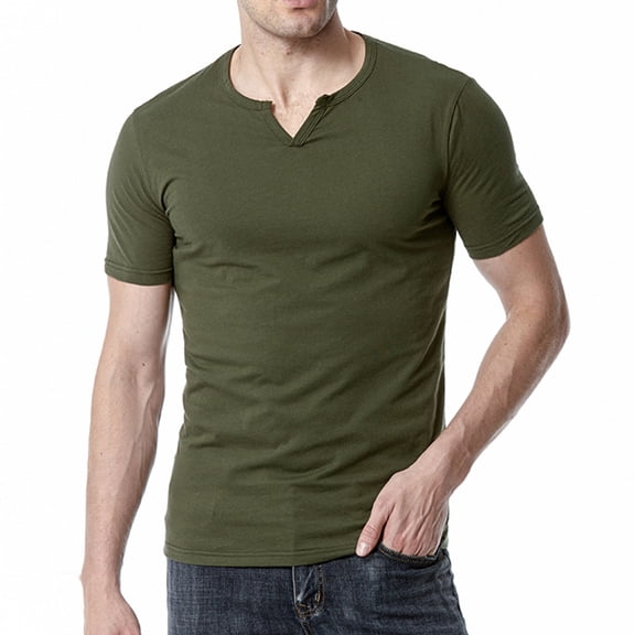 Njoeus Mens Undershirts Compression Shirt Men Men Casual Solid Slim-Fitting Short Sleeve Cotton V-Neck T-Shirt Tops Blouse Shirts For Men On Clearances