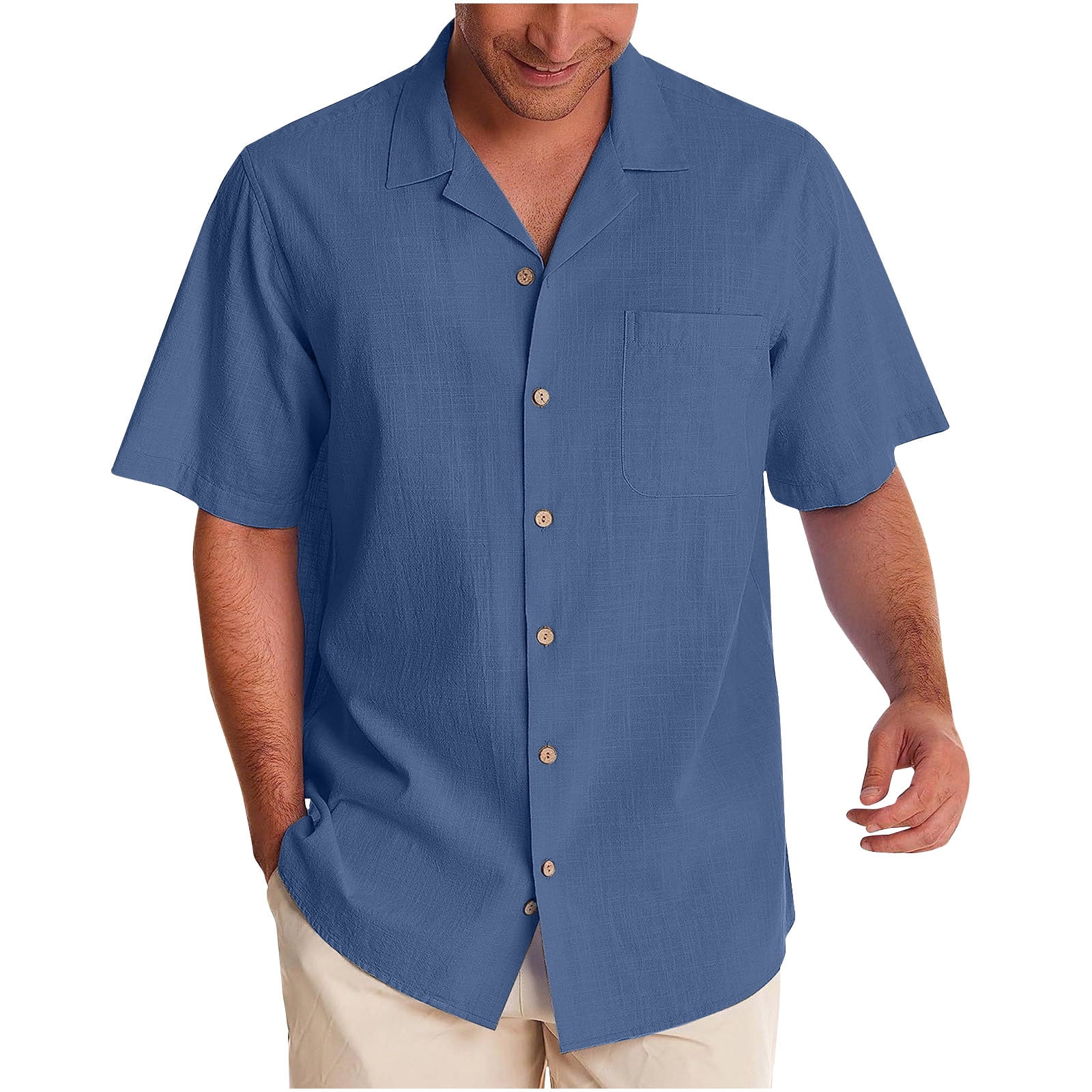 URRU Men's 2-Piece Linen Outfit - Short Sleeve Button Down Shirt & Pants Set For Summer
