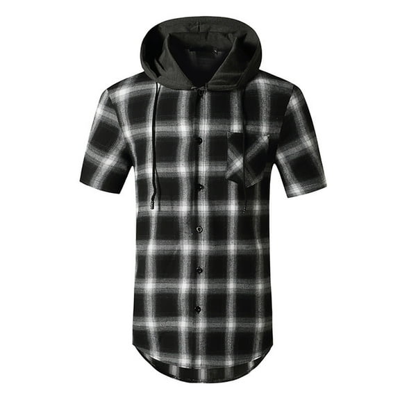 Njoeus Mens Undershirts Mens Graphic T Shirts Men's Fashion Hoodies Plaid Shirts Casual Short Sleeve Gym Workout T-Shirt Button Running Hooded Tops Blouse S-Xxl Tshirts Men