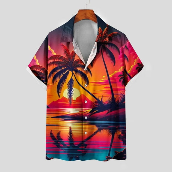 Njoeus Mens Undershirts Men's Tee-Shirts Men Casual Hawaiian Floral Shirts Button Up Tropical Print Holiday Beach Shirts Tops Short Sleeve Blouse Tshirts Men