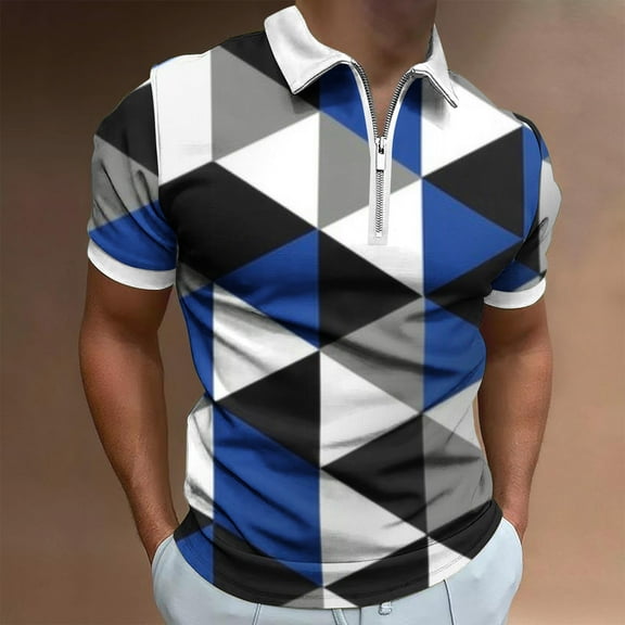 Njoeus Mens Undershirts Short Sleeve Tops Men's Casual Short Sleeve Sports Shirt Zip Up Summer Slim Fitted T-Shirts Geometric Graphic Printed Tops Beach Tees Blouses Mens Muscle Tank Tops