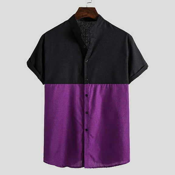 Njoeus Mens Undershirts Short Sleeve Tops Men's Color Block Cotton Linen Shirts Fashion Casual Lightweight Short Sleeve Vacation Beach Shirt Top Blouse Mens Muscle Tank Tops