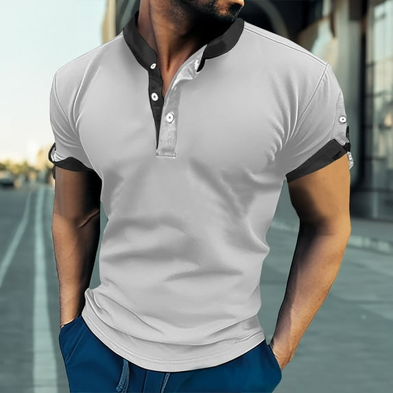 Njoeus Mens Undershirts Short Sleeve Tops Men's Short Sleeve Lapel Pullover Casual Sports T-Shirt Shirt Blouse Short Sleeve Shirts for Men