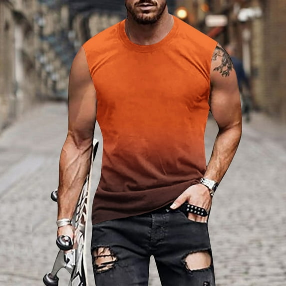 Njoeus Mens Undershirts Short Sleeve Tops Tank Tops for Men, Men's Relaxed Fitted Gradient Sleeveless Vests Casual Summer Tops Crew Neck Gym Workout T-Shirt Mens Big & Tall Running Sports Tees M-4Xl O