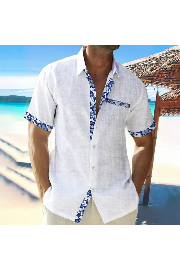 Mens Undershirts T Shirts for Man Mens Button Up Shirts Casual Short Sleeve Linen Tops Cotton Lightweight Fishing Tees Lapel Collar Floral Shirt M-3Xl Oversized Tee Shirt Men