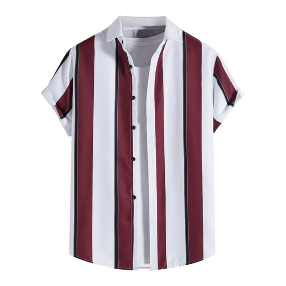 Njoeus Mens Undershirts Tee Shirts Mens Men's Fashion Striped T-Shirt Slim Fitted Short Sleeve Casual Blouse Button Up Beach Shirts for Men & Boys M-3Xl Summer Tops for Teens