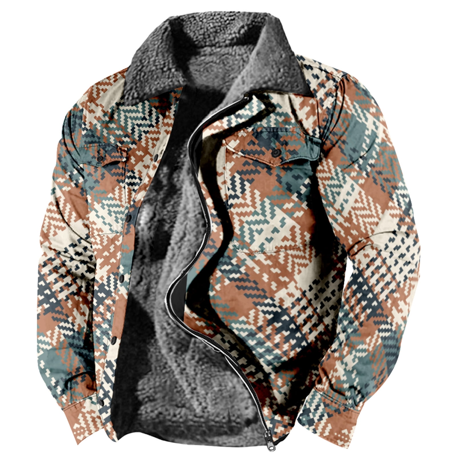 Njoeus Mens Warm Sherpas Lined Plaid Flannel Shirt Jacket Fleeces